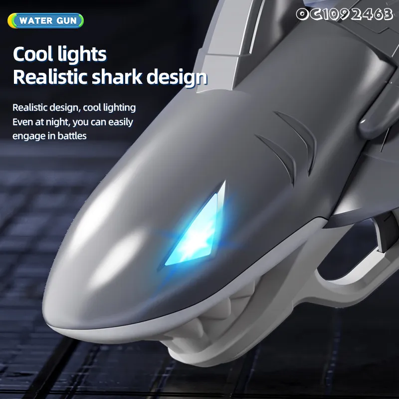 Shark 400ml Wholesale Factory Set New Arrival Plastic Automatic Electric Water Gun Toy with LED Summer