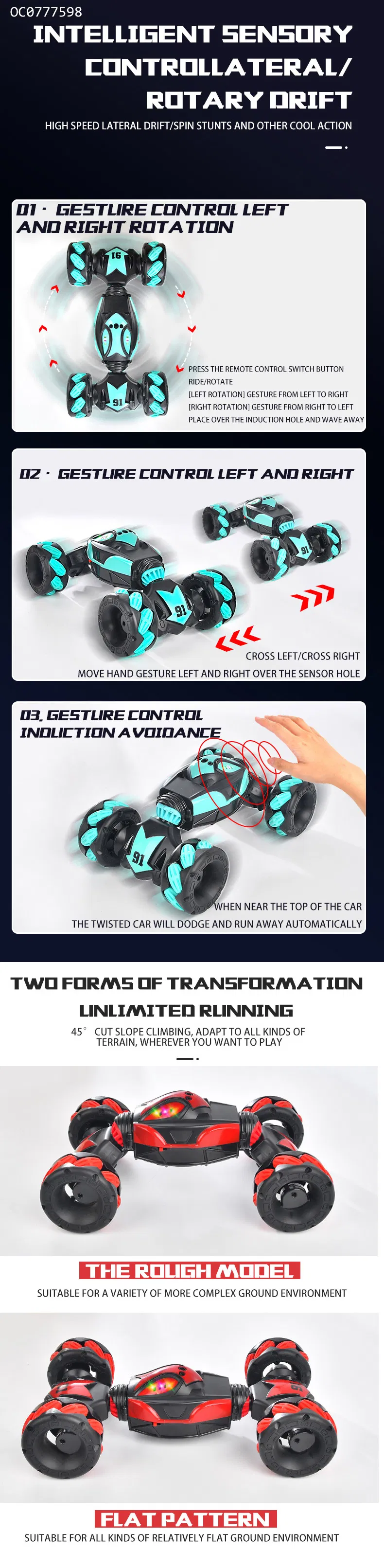Electric Hand Sensing Twist RC 360 Rolling Stunt Drift Wholesale Radio Remote Control Car