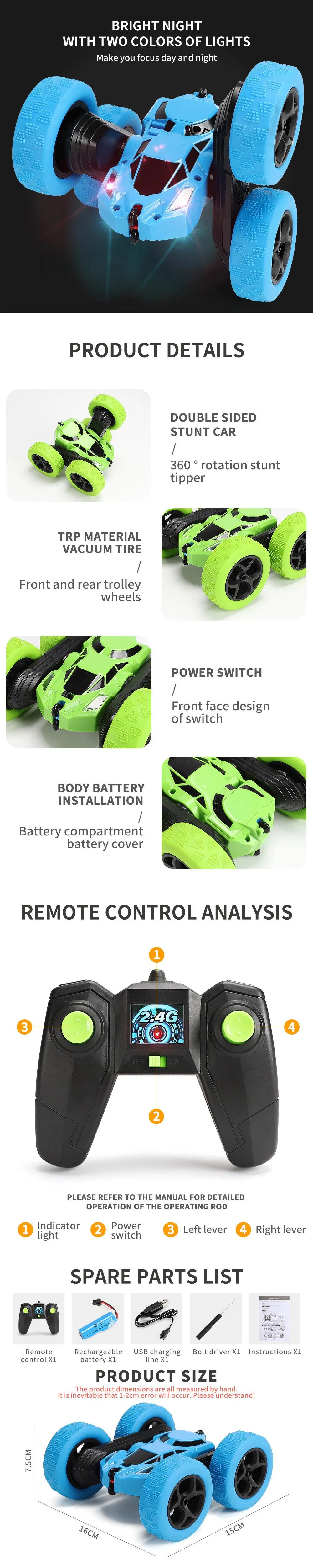 4WD Wireless Remote Control 360 Rotating RC Stunt Kids Racing Car Toys