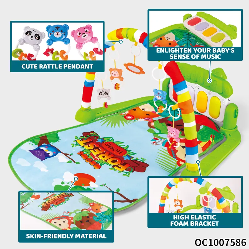 Newborn Musical Piano Pedal Baby Activity Sensory Play Mat Creative Flooring Crawling Mat with Hanging Rattle Toys