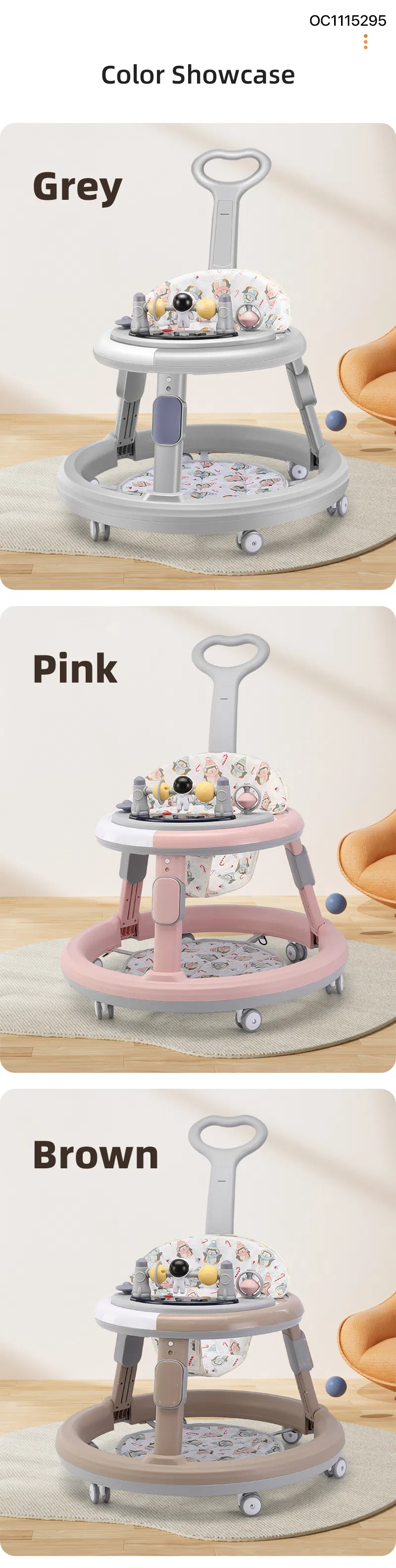 Height Adjustable Round Latest Design Small Size Safety Lovely Baby Chairs Baby Walker with Wheels for Infant Learning Walk