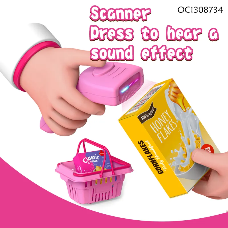 Home Market Game Smallscanner Toy Vending Machine Pretend Play Grocery Store Shopping Carts for Kids with Plastic Deccert