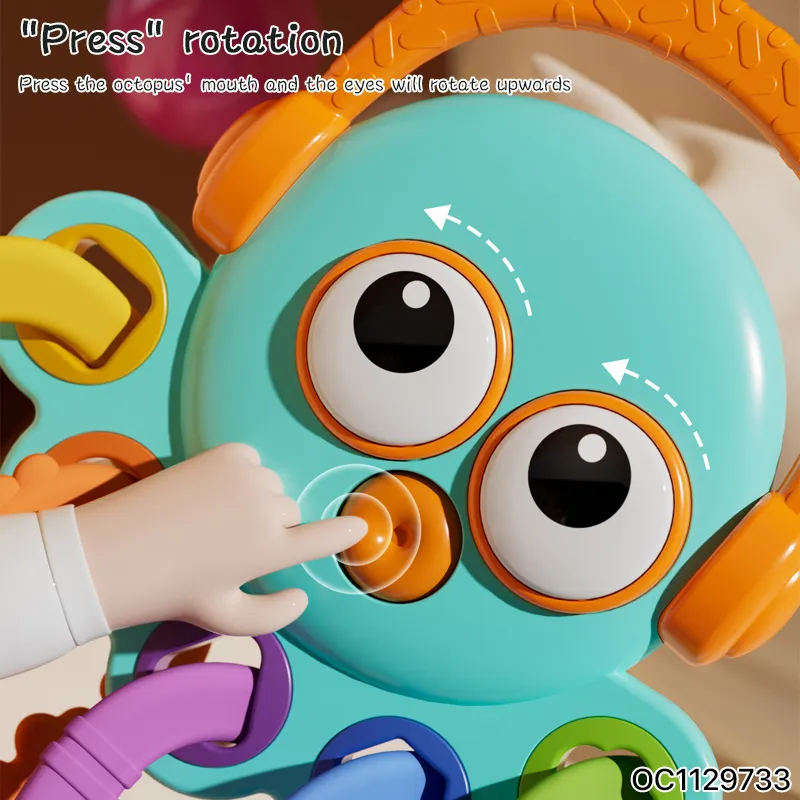 Baby Hand Guard Teether Food Grade Silicone Chew Montessori Sensory Rattle Toy for 0-6 6-12 Months with Matching Shape Blocks
