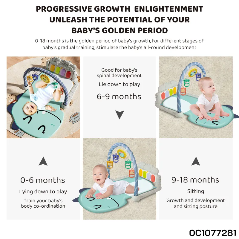 Portable Baby Activity Gym Play Mat with Hanging Toys for Baby 6-12 Months with Light up Musical Keyboard Fidget