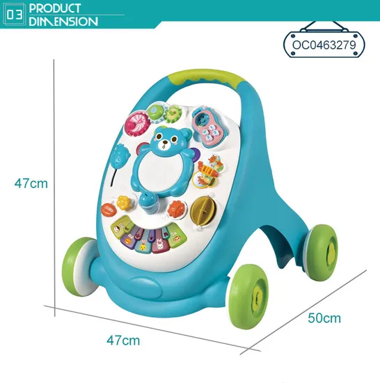 4 Wheels Toddler Learning Walker Baby Walking Assistant with Piano Rattle