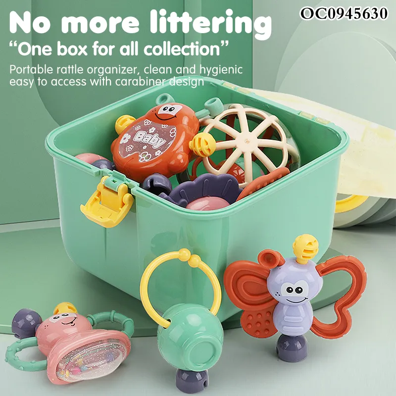 Unisex ABS Chew Bite Gel Boiled Rattles Silicone Teether Eco Friendly Rattle Plastic New Born Baby Toy for Sale with Storage Box