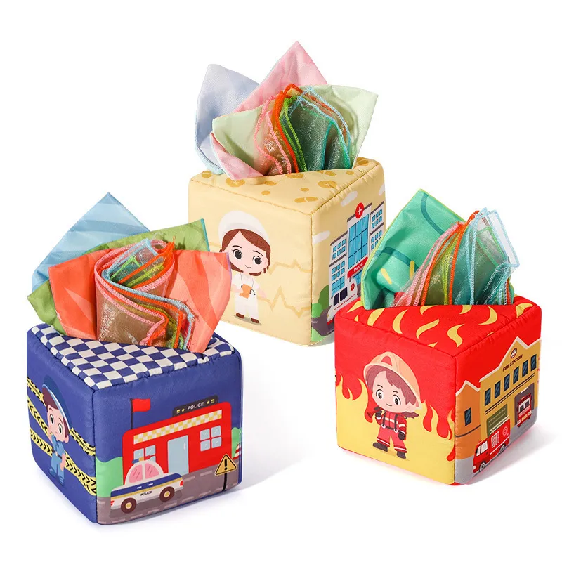 New Products Customization Education Learning Soft Fabric Cloth Books Baby Tissue Box Montessori Sensory Toy for 0-6 6-12 Month