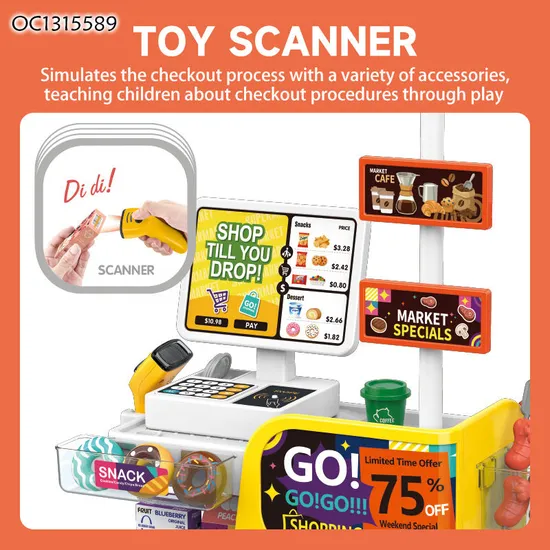 Kids Montessori Role Play Shop Accessories Toys for 4 Years Girl Kitchen Supermarket Cashier Checkout Counter Set Big with Food