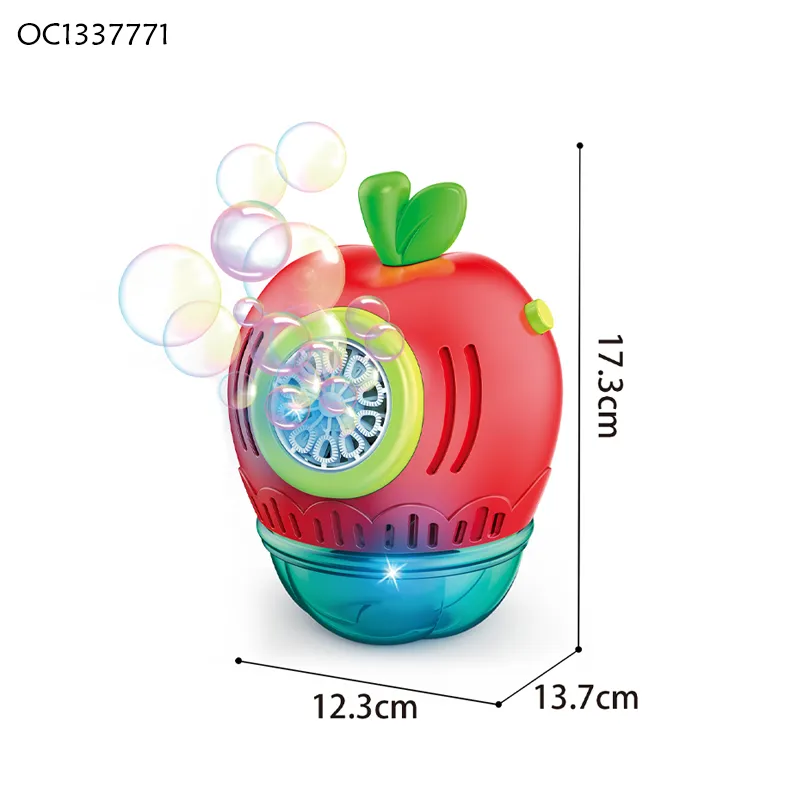 Summer Item Hot Selling Light up Automatic Fruit Design Electric Bubble Blower Machine Kid Outdoor Play Toy with Bubble Solution