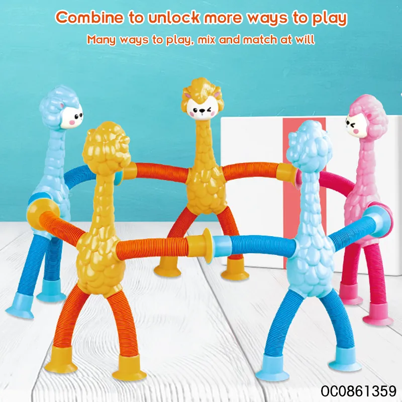 Stress Relief Spring Telescopic Suction Cup Giraffe Toy Tube Fidget Other Baby Squeeze Toys Plastic