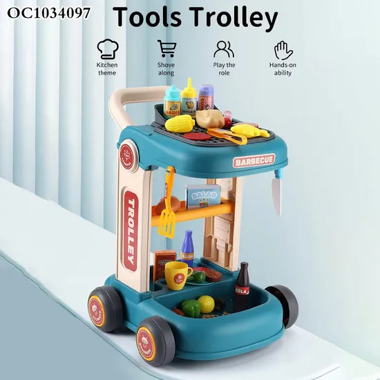 Wholesale Plastic Play Food Set Cart Children's Pretend BBQ Cooking Kitchen Toy
