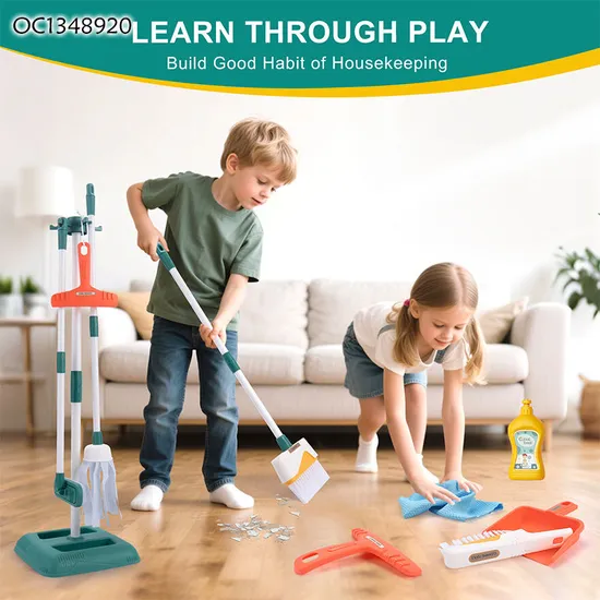 Household Cleaning Tools Accessories Plastic Kid Role Play Children Montessori Cleaning Toys with Simulation Broom and Mop