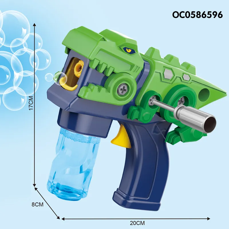 DIY Assembly Dinosaur Plastic Blower Kids Toys Machine Bubble Gun