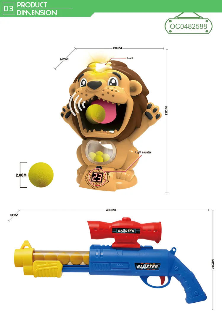 Hot Selling Round Ball Foam Bullet Toy Gun Soft Bullet Shooting Toy Gun with Target Lion