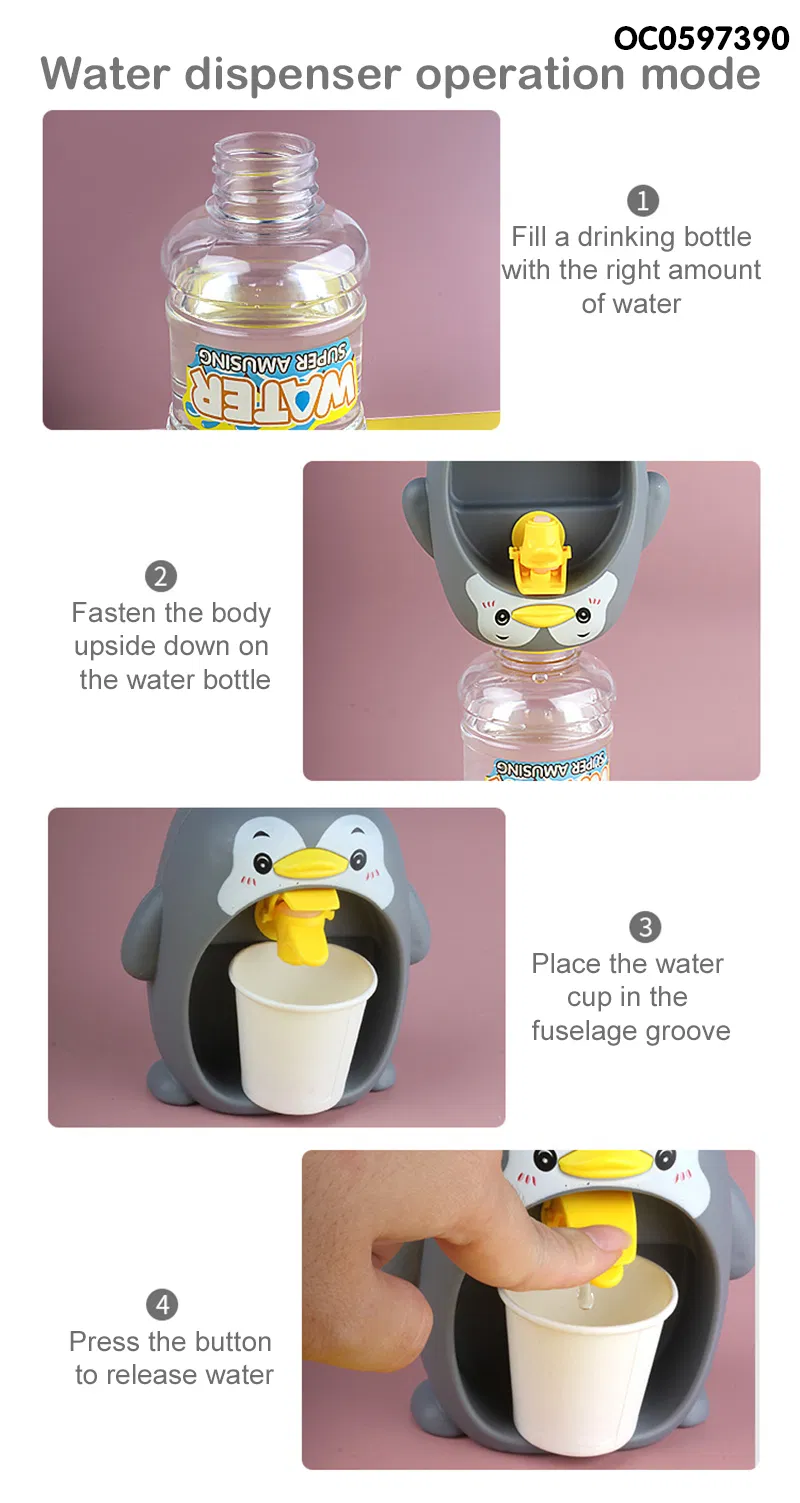 Wholesale Cartoon Penguin Design Mini Water Dispenser Children's Mini Plastic Kitchen Toy for Kids