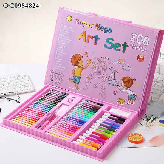 Wholesale 208 Pieces Case Drawing Art Set Art Pencil Set Drawing Montessori Educational Toys Pen Set for Kids Watercolor Artist Drawing Toy