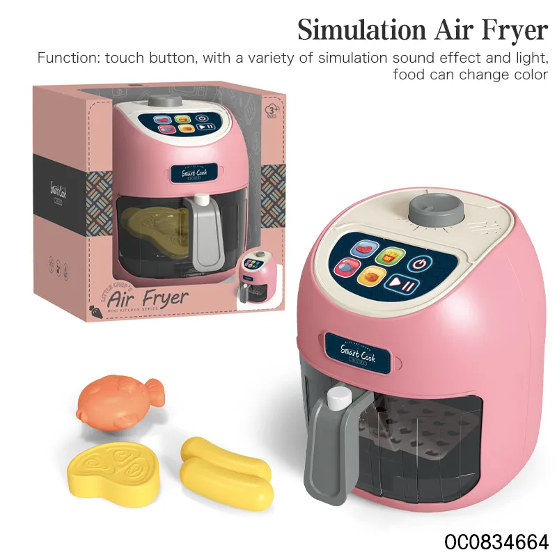 Wholesale Pink Plastic Kitchen Electric Battery Operated Air Fryer Children's Plastic Kitchen Toy for Kids