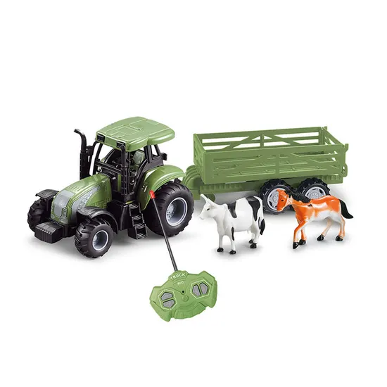 High Quality Kids Farm Learning PVC Cow Horse Animals Transport Trucks Children RC Tractor Model Toy Truck