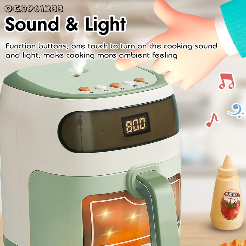 Wholesale Funny Household Electrical Appliances Air Fryer Plastic Kids Kitchen Fast Food Pretend Play Toys Set with Mist Spray