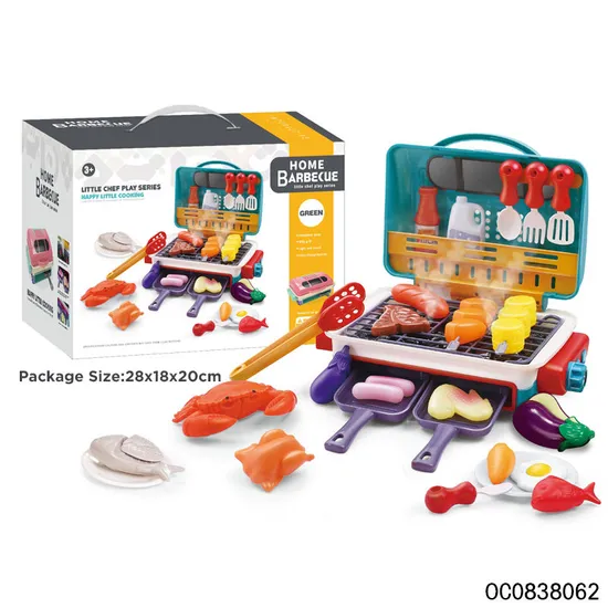 Wholesale Simulation Cooking Kids Barbecue Grill Spray Kitchen Toys Plastic Children House Role Play Set with Food