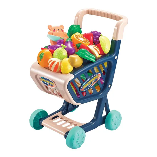 Wholesale Pretend Children's Plastic Kitchen Role Play Set Kids Supermarket Trolley Shopping Toys with Fruit