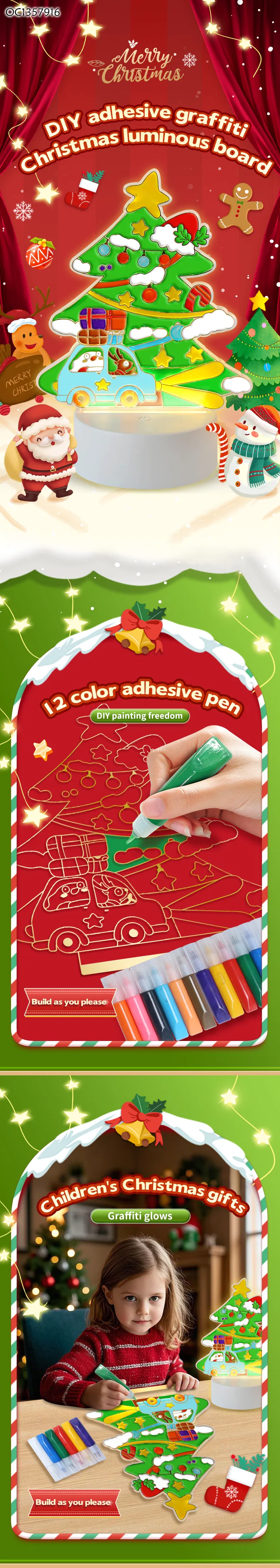 DIY Handmade Graffiti Toys LED Christmas Tree Lighted up Crystal Wholesale Magnetic Painting Gift Toy for Kid