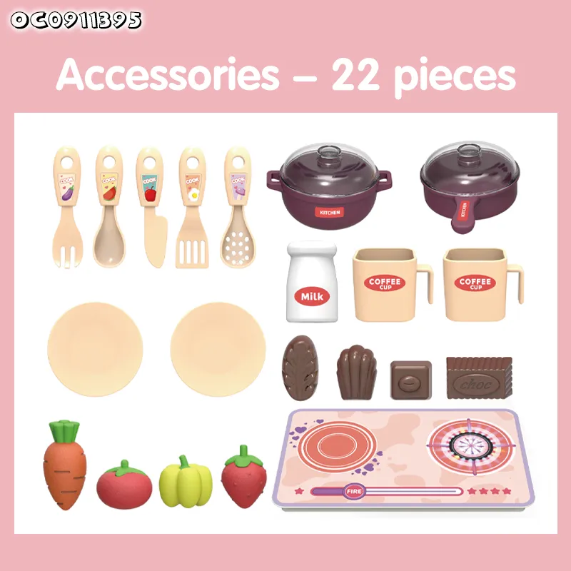 Educational Girl Children's Plastic Kitchen Pink Cooking Set Vegetable Fruit Food Toys for Kids