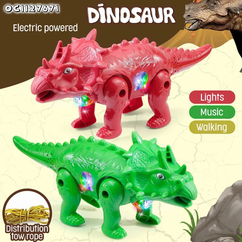 Wholesale Sensory Line up Toys Triceratops Electric Toy Custom Small Promotional Moving Dinosaur Toy for Kids with Light