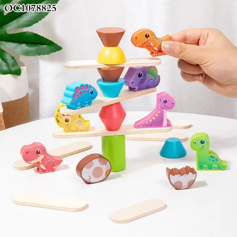 Cartoon Animals Stacking up Wooden Tower Blocks Balance Child Custom Board Game Toy with Dinosaur for Wholesale