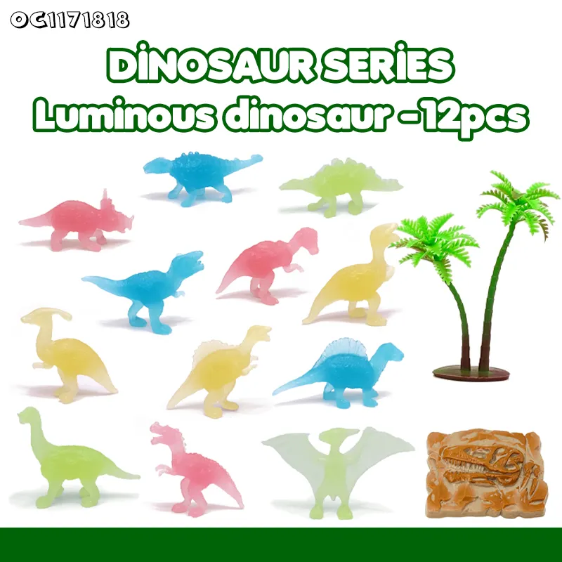 12 Pieces Chinese PVC Wild Animal Luminous Children Cheap Mini Dinosaur Figurines Models Toys Wholesale From China
