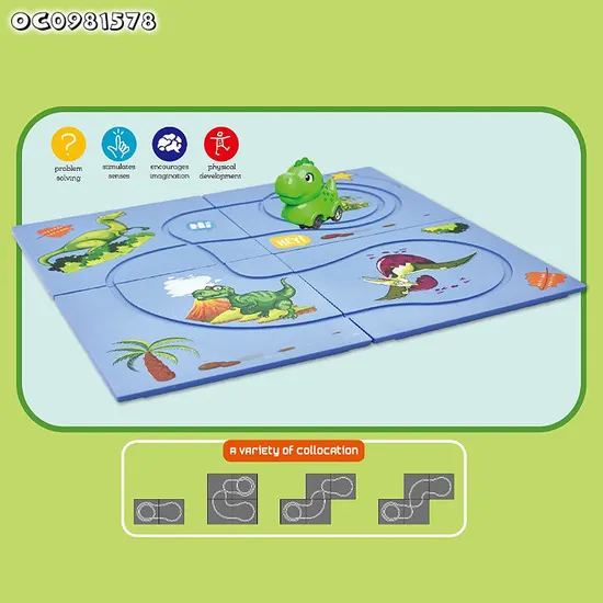 Interactive Floor Game Electric Dinosaur Car Assembly Jigsaw Puzzle Adventure Track Car Vehicle Toy
