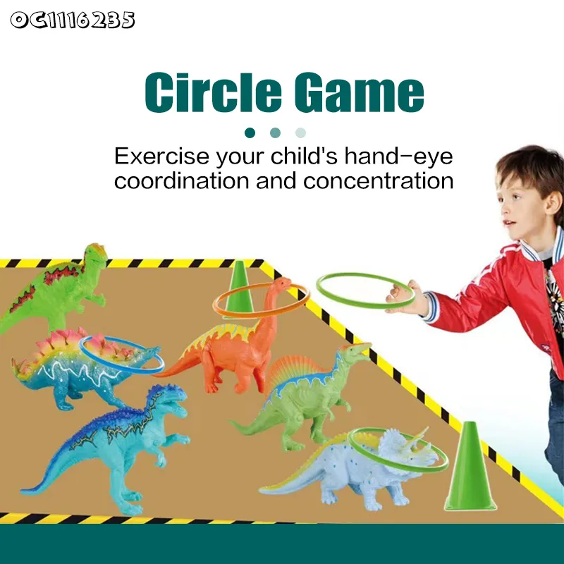 Realistic Solid Lifelike Plastic Dinosaur Model Toys Wholesale PVC Simulation Dinosaur Ring Toss Game Toy for Boys Interactive Game