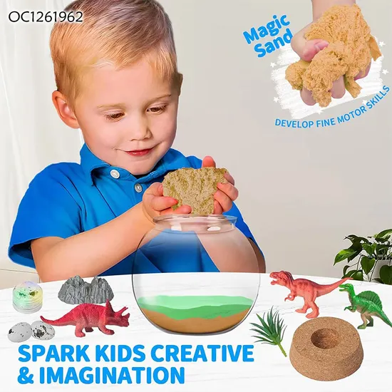 Dinosaur Theme Micro Landscape Eco Bottle Moon Sand DIY Craft Kits Sand Painting Toy for Kids with Accessory