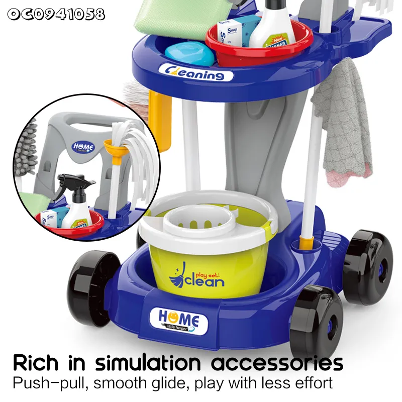 Other Role Play and Preschool Development Kid Small Cleaning Cart Trolley Tool Child Toy Sweep and Mop Robot Vacuum Pretend Play Tool Toy