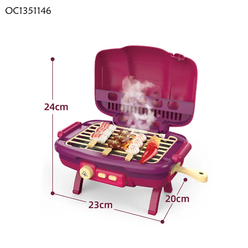 Wholesale Simulation Food Pretend Barbecue Kids Role Play Pink Children's Plastic Mini Kitchen Eaducational Set Toy with Spray