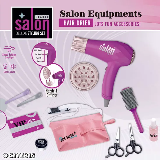 Kids Hair Dressing Beauty Set Pretend Play Makeup Princess Toys with Electric Hair Dryer for Girls