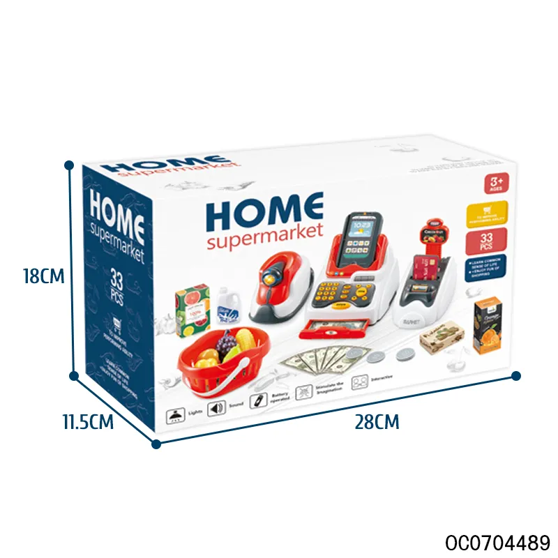 Plastic Pretend Play Home Big Supermarket Electronic Kids Cash Register Toys