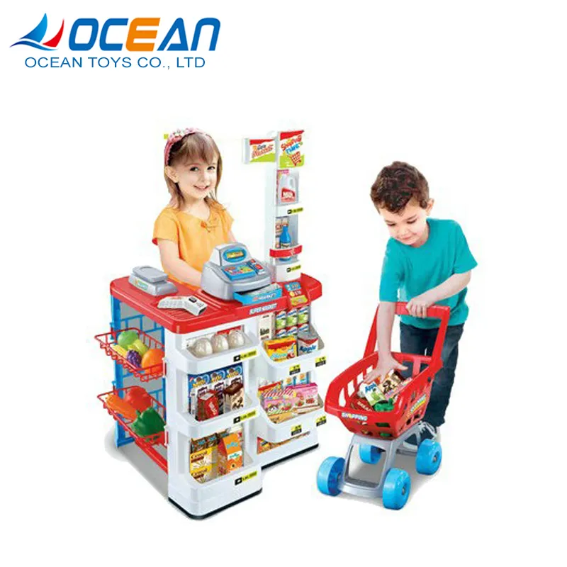 Pretend Play Cashier Machine Toys Wholesale Kids Supermarket Toy with Mini Shopping Cart