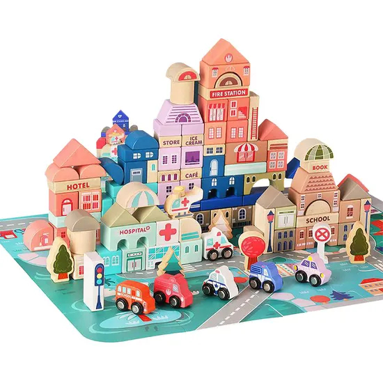 Wholesale Montessori Educational Wooden City Children's Building Block Set for Kids