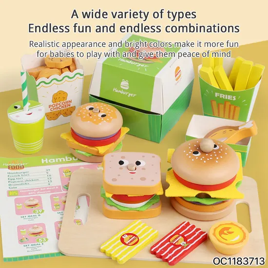 Wholesale Funny Role Play Big Pretend Plastic Play House Preschool Children Wooden Fast Food Kitchen Cooking Toys Set