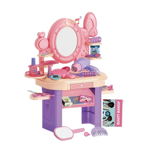 Wholesale Pretend Play Kids Hair Salon Cosmetic Beauty Set Toy Make up Mirror Dressing Table Pink Makeup Toys for Girls Children with Music