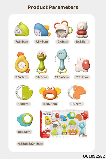 Wholesale Teether Lovely Animal Shape Hand Toys Baby Silicone Rattle Montessori Rattle Set Toy