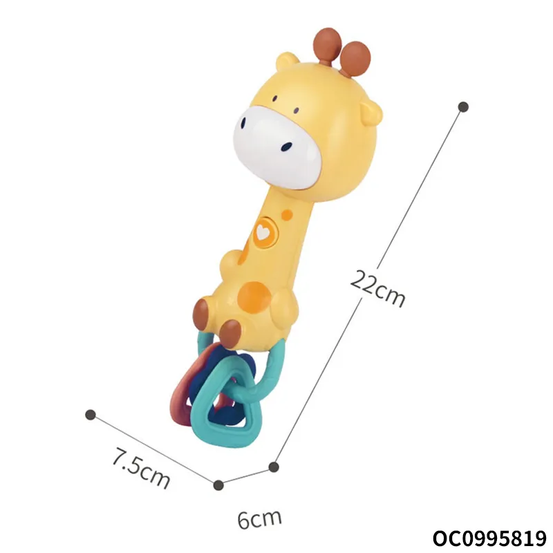 Wholesale Musical Cartoon Giraffe Plastic Baby Chew Toy Teether Music Sensory Rattle Sleeping Toy