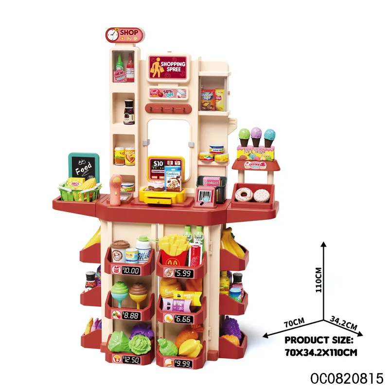 Children Pretend Play Preschool Model Home Big Supermarket Kids Cashier Game Register Toys with Goods Shelves