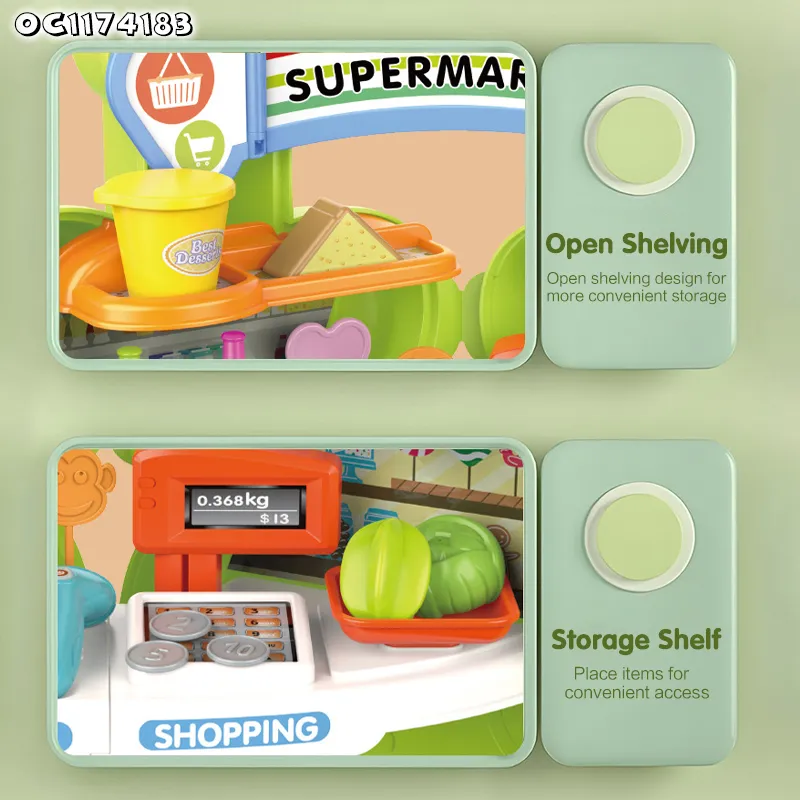 Groceries Market Stand Toys Supermarket Shopping Scanner Pretend to Play with Fruits Vegetable Cheap Cash Register Play Set Toys