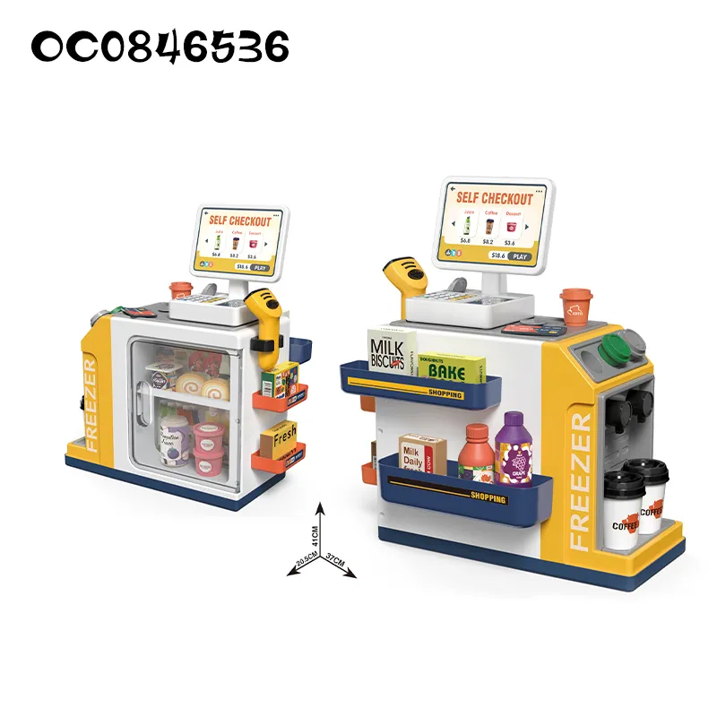 Small Children Games Home Supermarket Play Set Toy with Live Scanner POS Machine Cash Register Toy for Grocery Store