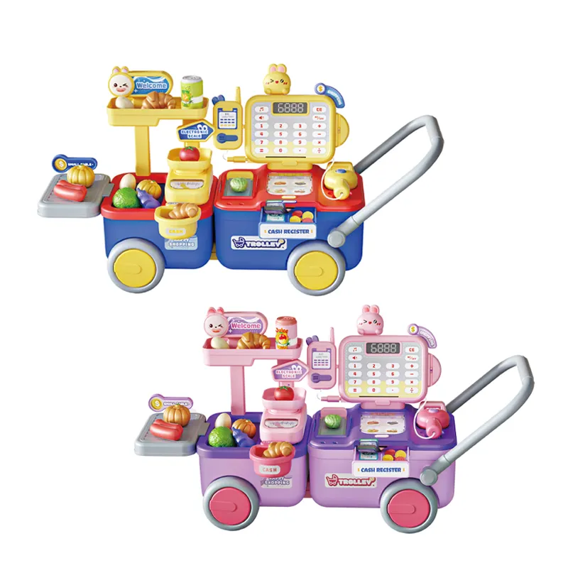 Hot Sale Early Educational Pretend City Play Houses House Supermarket Cash Register Toys with Calculator Food Vegetable