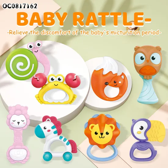 Wholesale Montessori Animal Model Baby Rattles Plastic Baby Sensory Teether Ring Toys