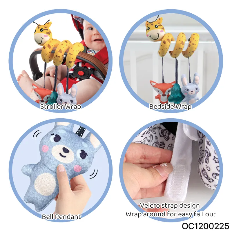 Soft Giraffe Spiral Crib Hanging Toy with Rattle Baby Development Toys Custom Plush Animals Cognition Toys for 6 Month Baby