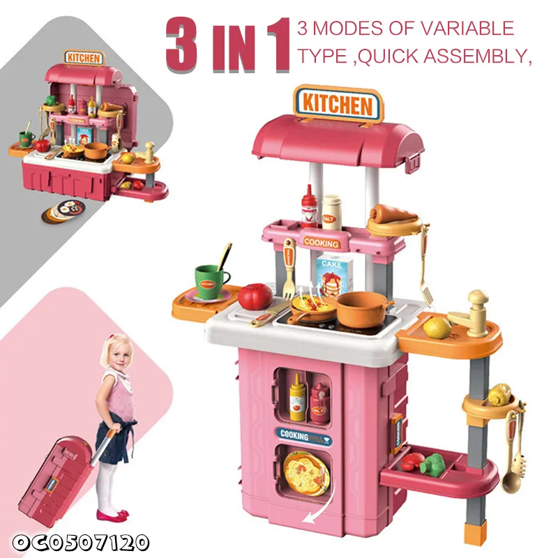 Wholesale 3in1 Plastic Toy Cooking Vegetable Fruit Food Food Pink Children's Plastic Kitchen Toys
